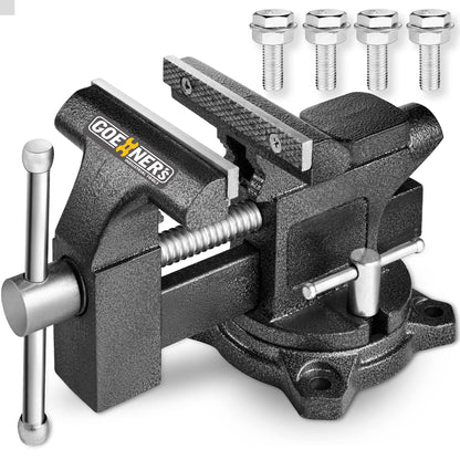 Bench Vise 4-1/2", Vice for Workbench with Heavy Duty Forged Steel Construction, Built-in Pipe Jaw, Swivel Base Table Vise for Woodworking, Home