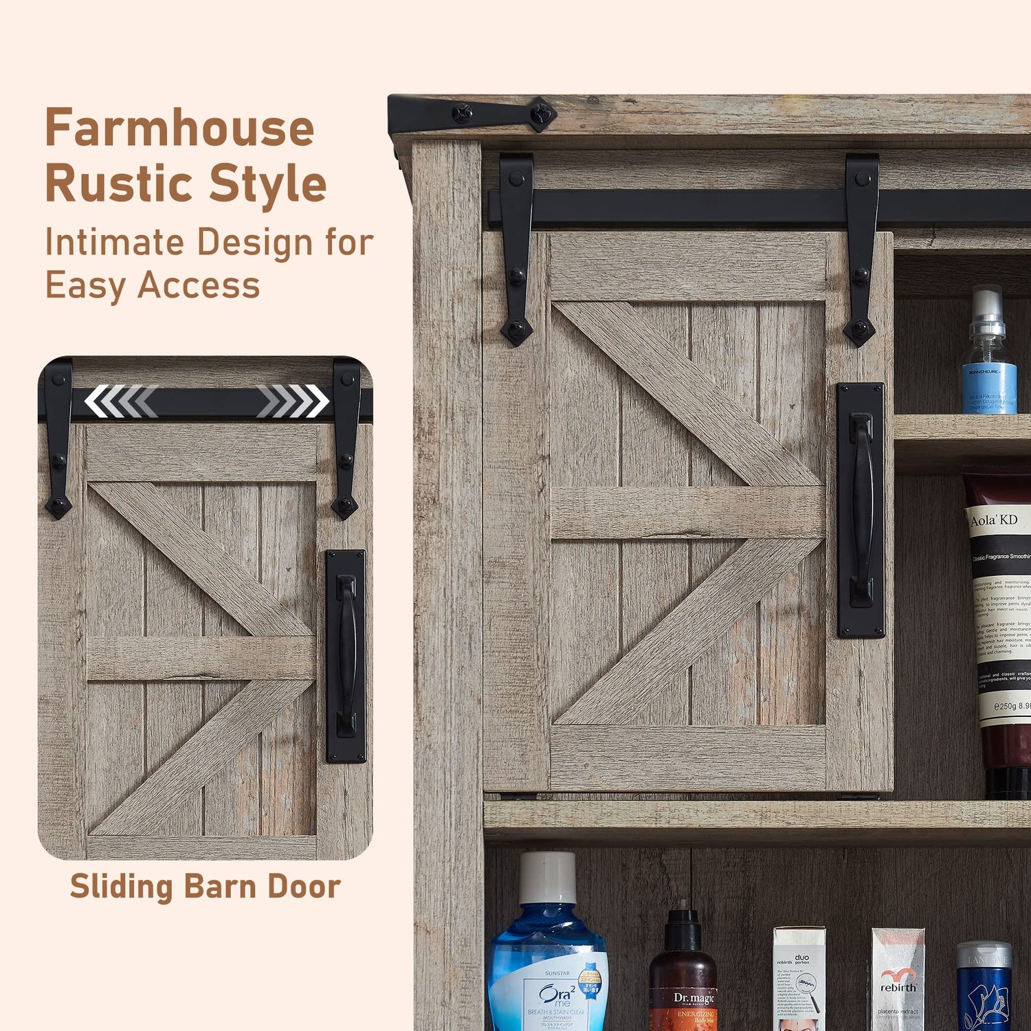 OKD Bathroom Wall Cabinet, Farmhouse Medicine Cabinet with Sliding Barn Door & Adjustable Shelves, Storage Cabinet Wall Mounted for Bathroom, OKD