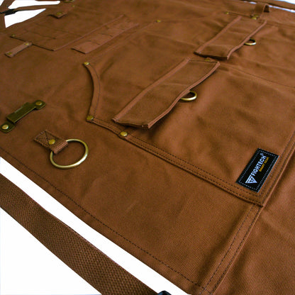FIGHTECH® Waxed Canvas Apron with Tool Pockets | Work Apron w Kevlar Stitching | Woodworking Shop Apron | Adjustable M-XXL (Brown, Canvas)