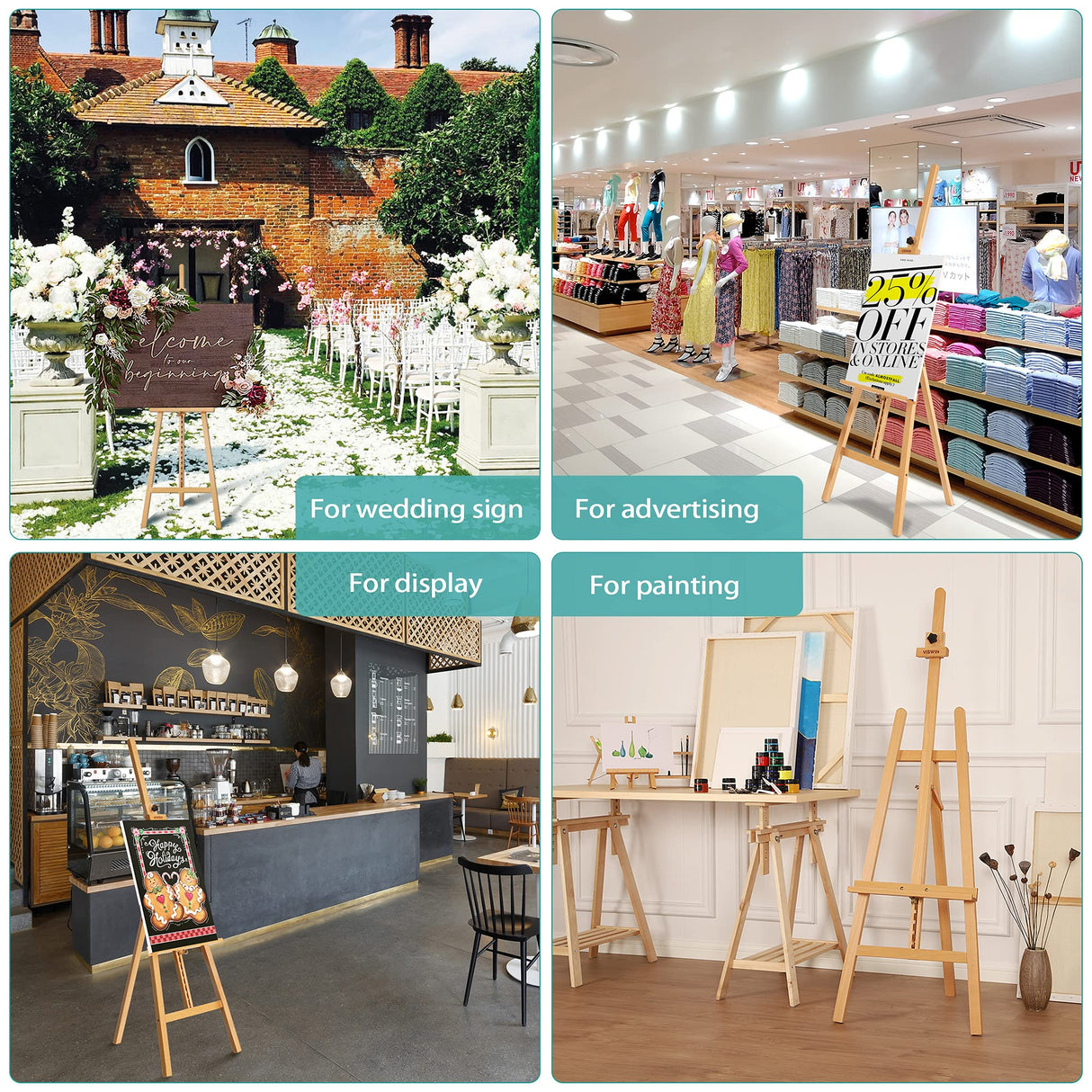 VISWIN Adjustable Height Display Easel 57" to 76", Holds Canvas up to 43", Holds 22 lbs, Beech Wood Art Easel for Painting, Easy to Assemble Floor VISWIN