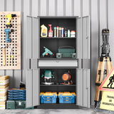 LISSIMO Metal Garage Storage Cabinet with Drawer, 71" Garage Storage Cabinet with Adjustable Shelves and 4 Doors, Lockable Lateral File Cabinet for LISSIMO