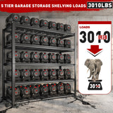 REIBII 48.2''W Garage Shelving Heavy Duty Loads 3010LBS Garage Storage Shelves Heavy Duty Shelving 5 Tier Adjustable Metal Shelving for Storage Rack REIBII
