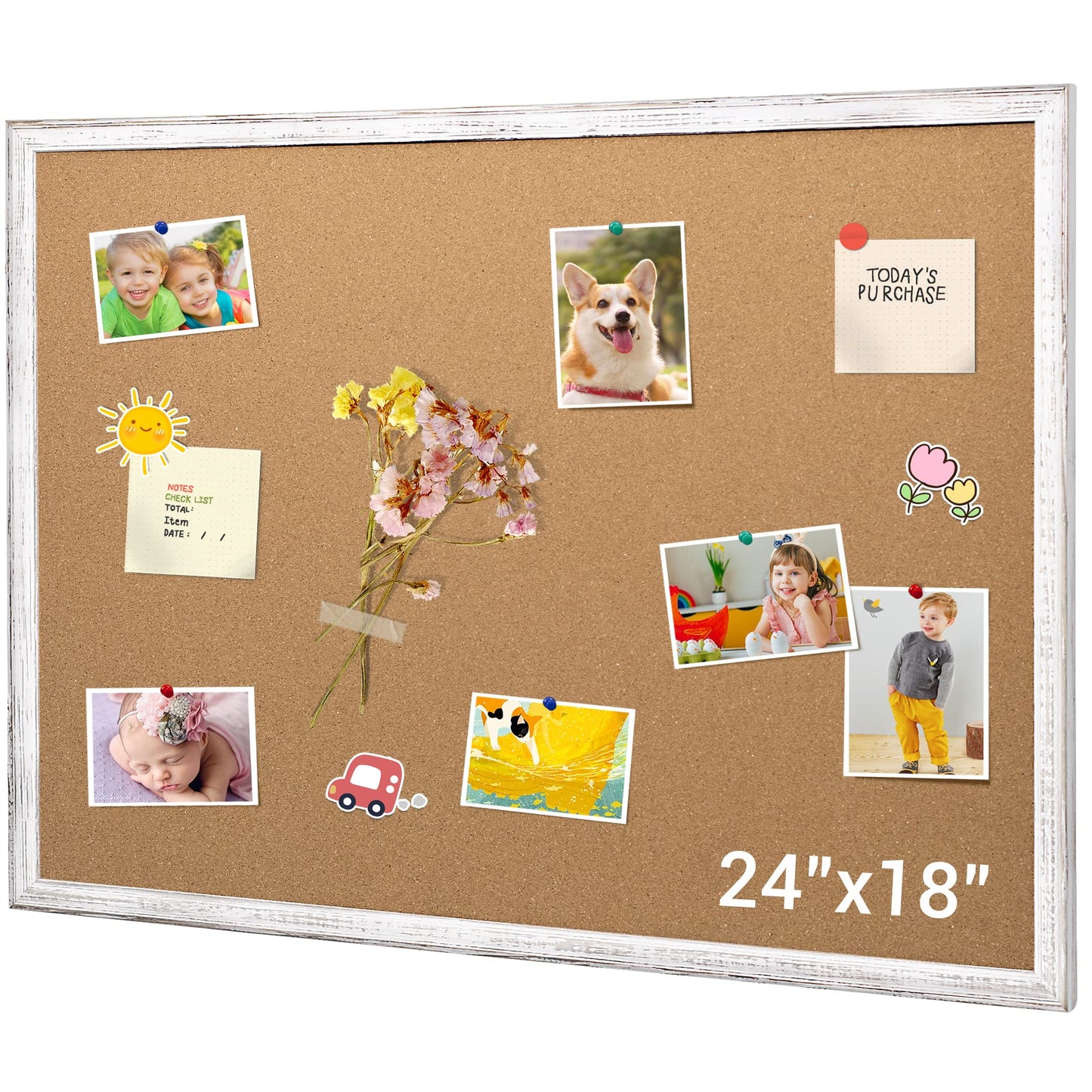 Board2by Cork Board Bulletin Board 24 x 18 Inches, White Wood Framed Corkboard, Office Board for Wall Decorative, Large Wall Mounted Notice Pin Board - WoodArtSupply