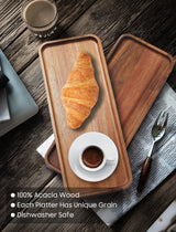 HOMKULA Solid Acacia Wood Serving Tray - 6 Pack, 14" x 5.5" Rectangular Wooden Serving Platter, Wood Boards for Food, Mini Cheese Board for HOMKULA