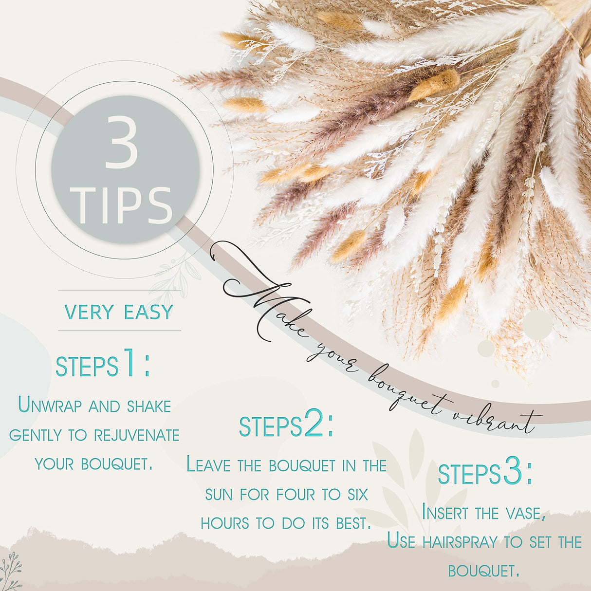 Natural Pampas Grass Mix Bouquet | Dried Pampas Bouquet for Wedding Boho Flowers Home Table Decor Desk Decor, Rustic Farmhouse Decor (93PCS) NTLPAMPA