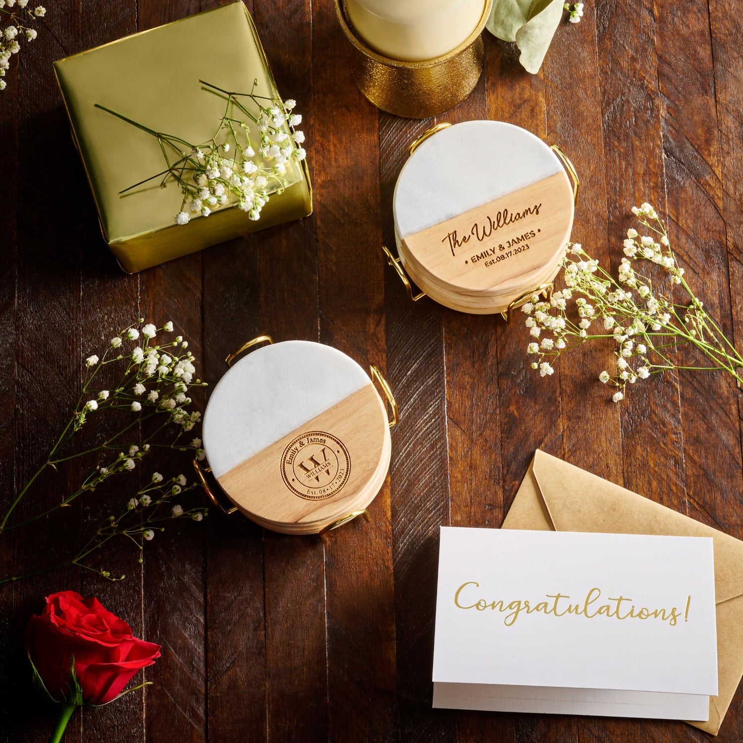 Personalized Coasters, Wedding Gift for couple, Custom Anniversary Gifts, Custom Bar Coasters for Drinks with Monogram Engraved, Great Newlywed GIFTS TO ENGRAVE