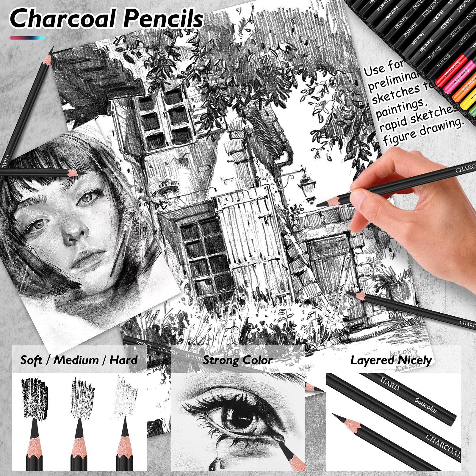 Tioucd 73 Pcs Drawing Kit – Professional Art Supplies Drawing Set with  Graphite, Charcoal, Colored Watercolor, Metallic Pencils, Sketchbook for