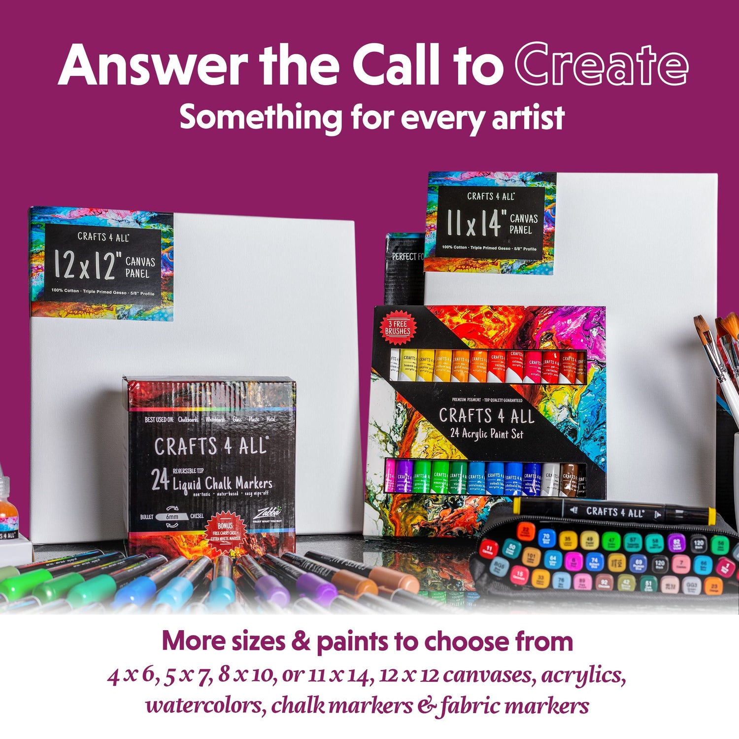 Crafts 4 All Stretched Canvas Boards for Painting - 8 Pack of 11x14 Blank Art Canvases, Framed Canvas for Painting with Acrylic & Oil Paint, Pencil, Crafts 4 All