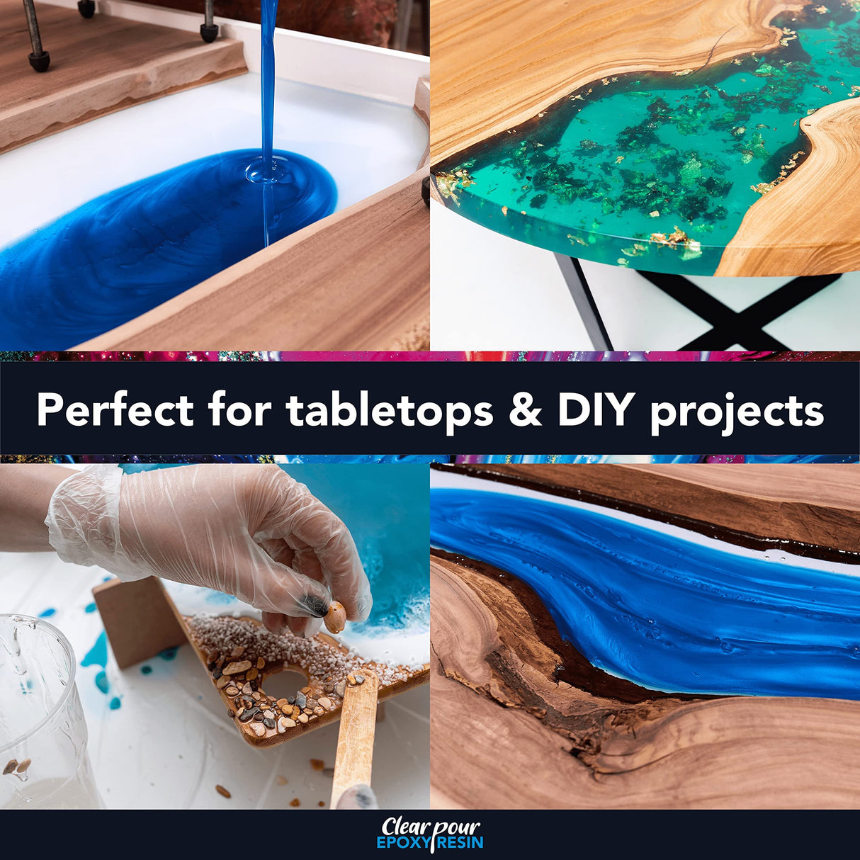 Clear Pour 32oz Epoxy Resin Kit - Premium Crystal Clear Epoxy Resin Kit - Art Resin, Craft, Jewelry Casting, DIY, Tumblers, Wood & Resin Molds Clear Pour