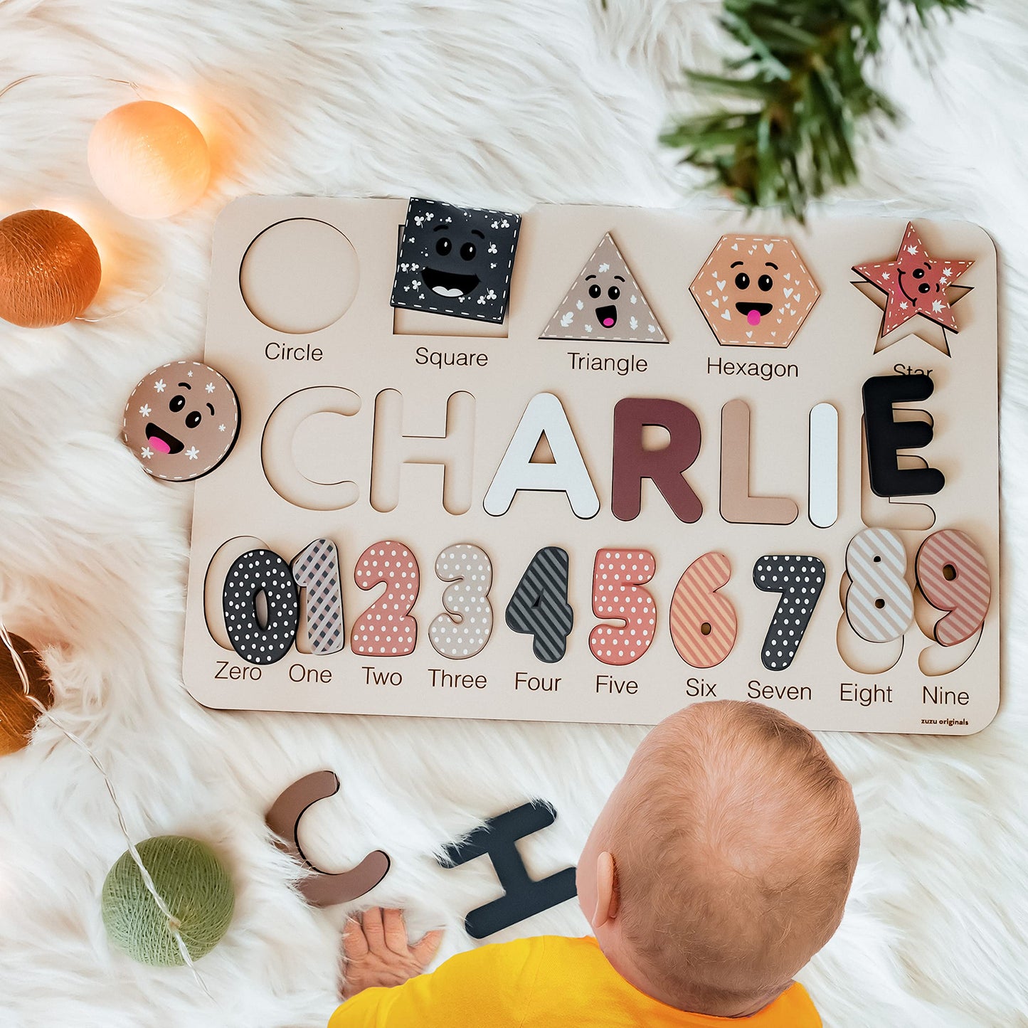 Boy and Girl Personalized Birthday Gift, Custom Handmade Name Puzzle with Animals, Gift for Kids, Christmas Gifts, Unique New Baby Gift - WoodArtSupply