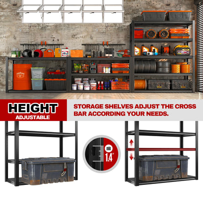 REIBII 48''W Garage Shelving 2500LBS Heavy Duty Storage Shelves 72''H Heavy Duty Metal Shelving Adjustable 5 Tier Metal Shelves for Storage Rack - WoodArtSupply