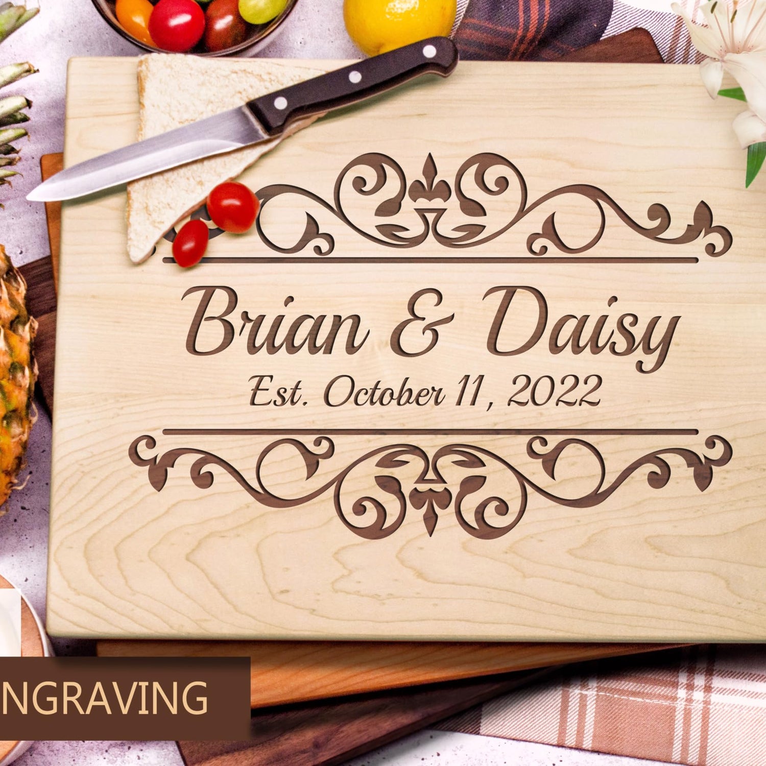 Personalized Wood Cutting Board Handmade in USA – Best Serves as Cheese board, Serving tray, Chopping board, Charcuterie board – Unique Wooden Gift Viva Leather