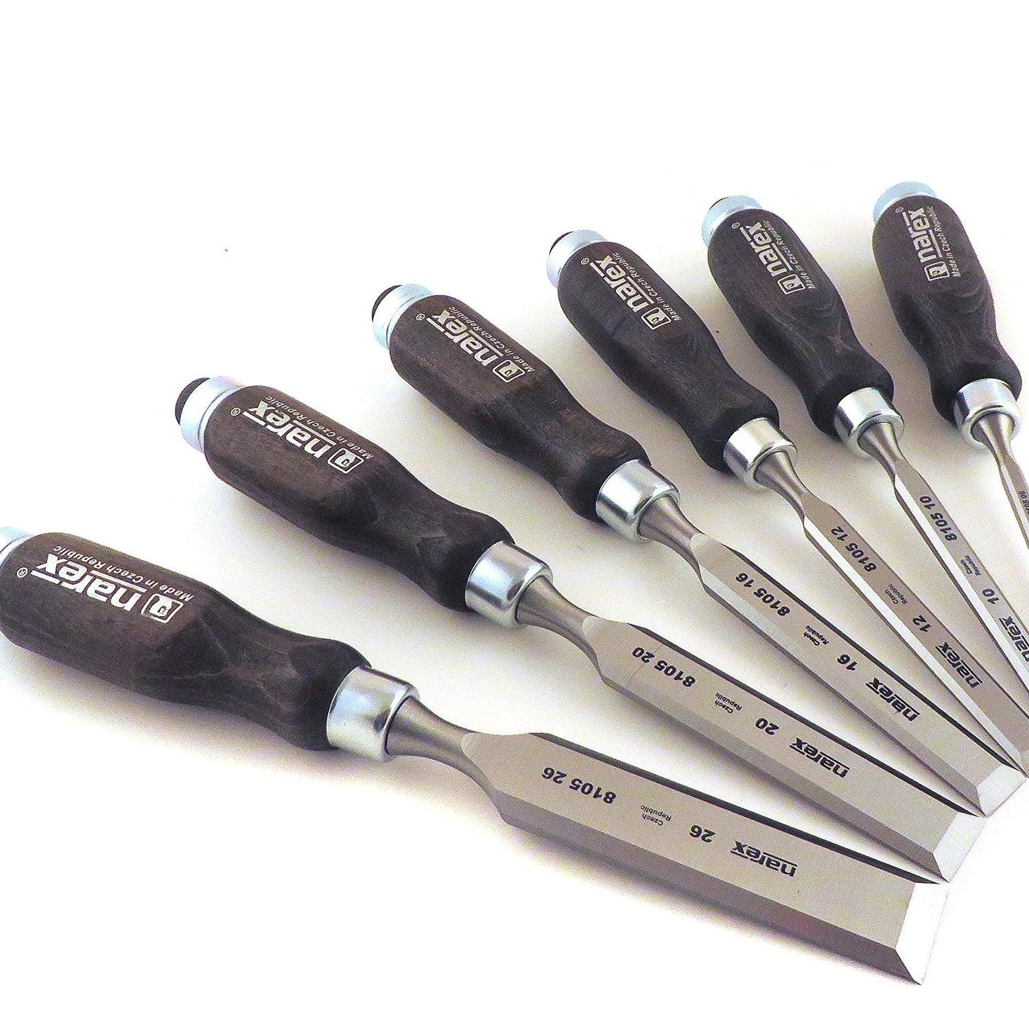 Narex 6 pc Set 6 mm (1/4), 10 (3/8), 12 (1/2), 16 (5/8), 20 (13/16), 26 (1-1/16) Woodworking Chisels in Wooden Presentation Box 853053 Narex