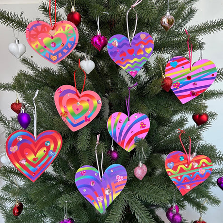 Winlyn 32 Sets Colorful Magic Color Scratch Valentine Hearts Ornaments Decorations Valentine Scratch Art Hearts Valentine's Day Craft Kits for Kids Winlyn