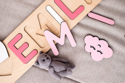 Personalized Wood Name Puzzle Montessori Toys Nursery Decor Customized Puzzle Educational Toys Sensory Toys 1st birthday Girl Gifts Custom Name - WoodArtSupply