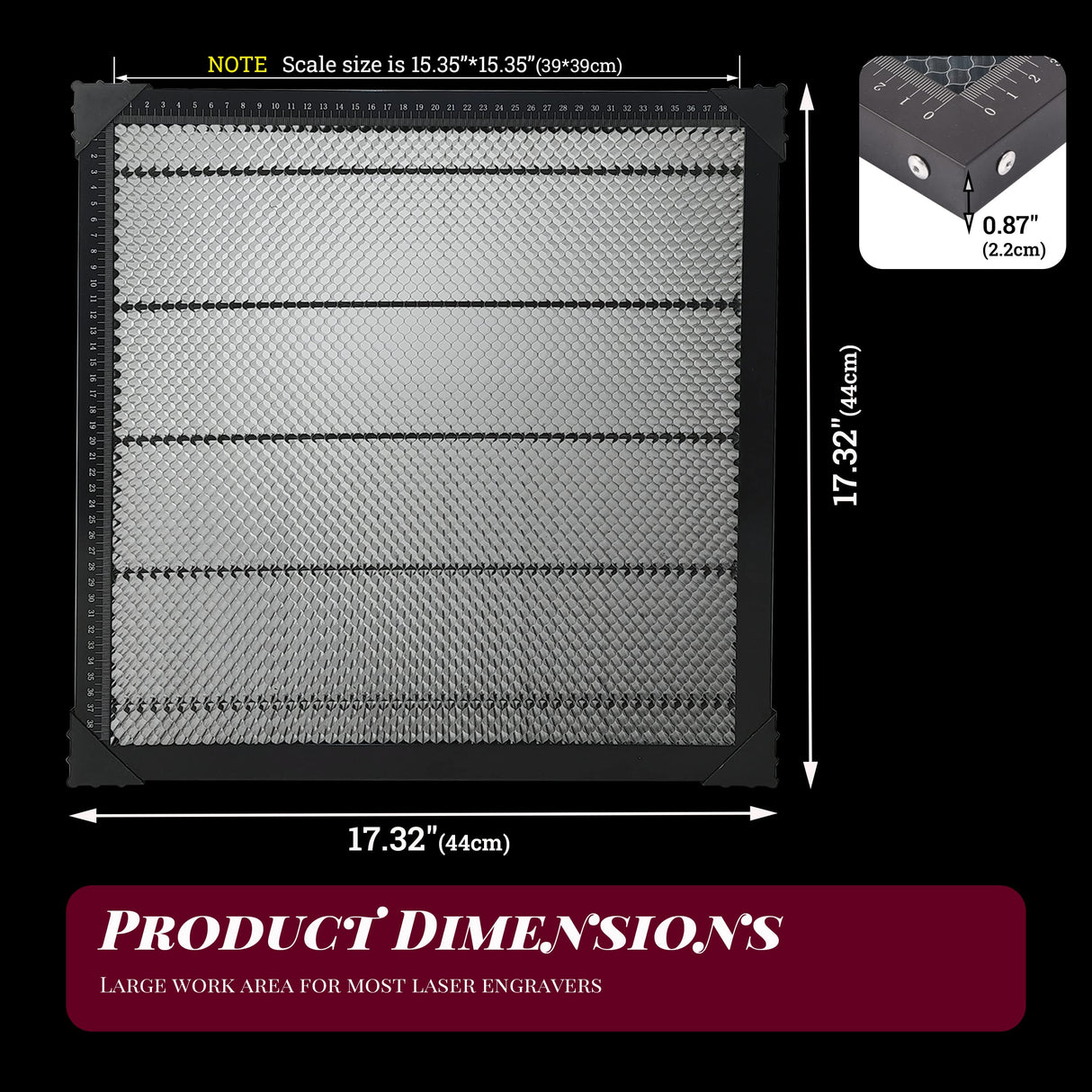 Doppy Laser Bed, Honeycomb Laser Bed 17.32” x17.32”x 0.87" Honeycomb Working Table for CO2 or Diode Laser Engraver Cutting Machine, Honeycomb Working Doppy