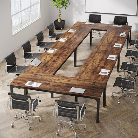Tribesigns 13FT Conference Table,Large Rectangle Meeting Seminar Table for 12-16 Person,Long Business Tables (Brown, 4PCS) Tribesigns