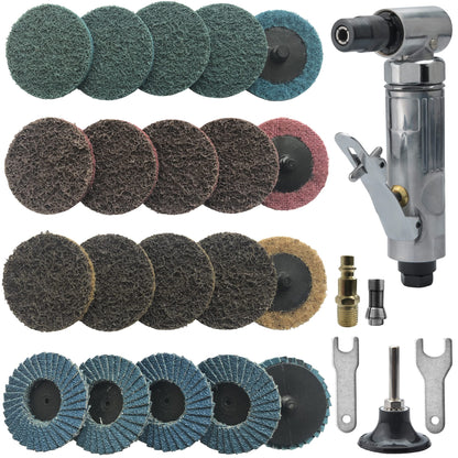 1/4" air die grinder with 20 pcs sanding discs, right angle, ergonomic grip, polished angle pneumatic die grinder, air die grinder kit