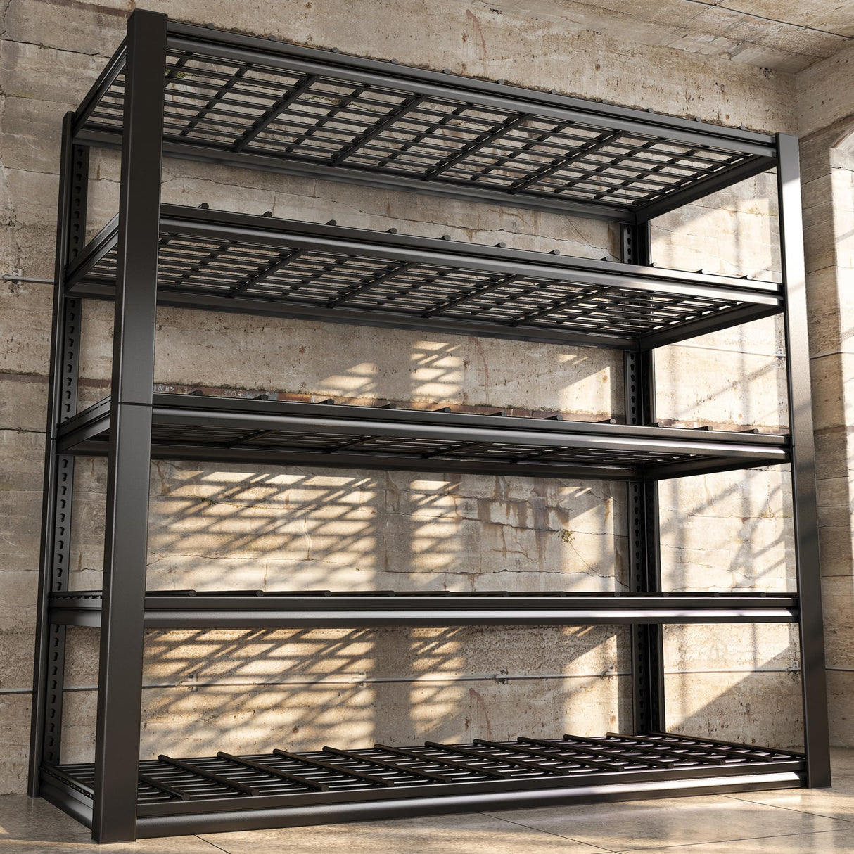REIBII 48.2''W Garage Shelving Heavy Duty Loads 3010LBS Garage Storage Shelves Heavy Duty Shelving 5 Tier Adjustable Metal Shelving for Storage Rack REIBII