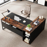 Tribesigns 71 inch Executive Desk, L Shaped Desk with Cabinet Storage, Executive Office Desk with Shelves, Business Furniture Desk Workstation for Tribesigns