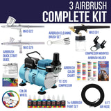 Master Airbrush Cool Runner II Dual Fan Air Compressor Professional Airbrushing System Kit with 3 Airbrushes, Gravity and Siphon Feed - 6 Primary Master Airbrush