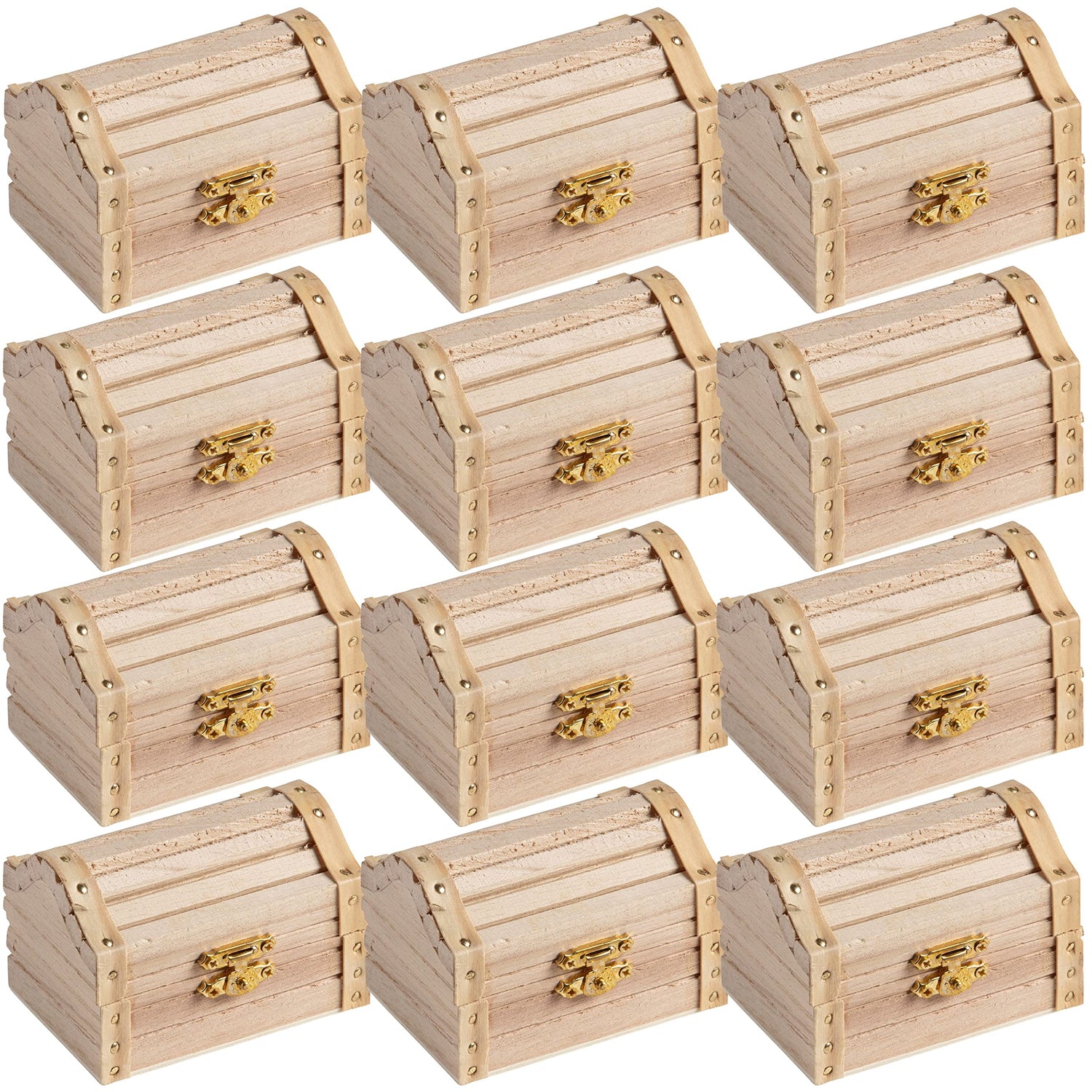 3.5” Unfinished Wood Treasure Chest by Make Market - Ready-to-Decorate Wood Box for Trinkets, Coins, Valuables - Bulk 12 Pack Make Market