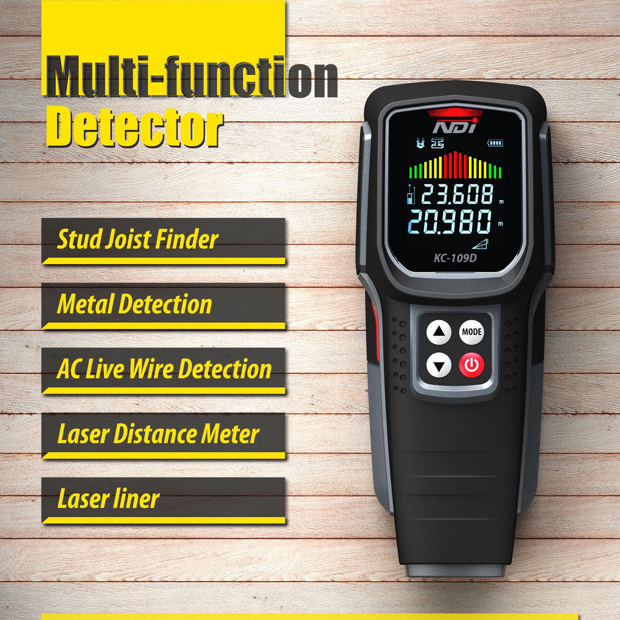 5 in 1 Multi Function Stud Finder Wall Scanner with Laser Distance Meter Metal Framing Tool Joist Pipe Finder and Live Wire Detection NDI