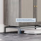 BELLEZE Sideboard Buffet Cabinet Set of 2, Storage Cabinet with Rattan Doors, Buffet Table with Metal Base and Adjustable Shelves Accent Cabinet BELLEZE