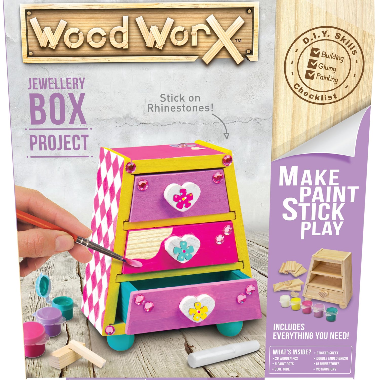 Goliath Wood Worx Jewellery Box Project - Make, Paint, Stick, Play - Wood Craft Kit Goliath