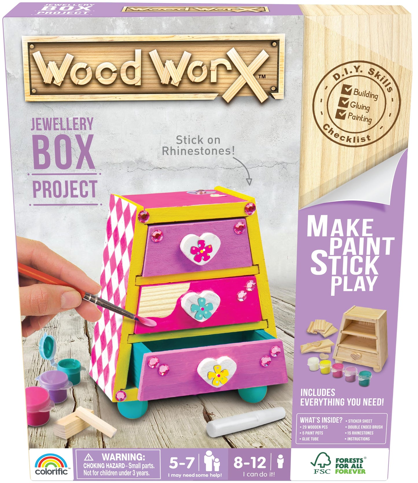 Goliath Wood Worx Jewellery Box Project - Make, Paint, Stick, Play - Wood Craft Kit - WoodArtSupply