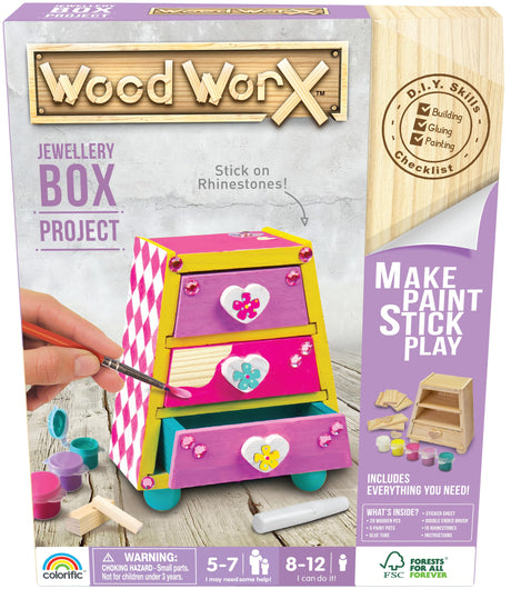 Goliath Wood Worx Jewellery Box Project - Make, Paint, Stick, Play - Wood Craft Kit Goliath