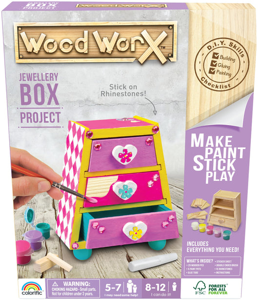 Goliath Wood Worx Jewellery Box Project - Make, Paint, Stick, Play - Wood Craft Kit - WoodArtSupply