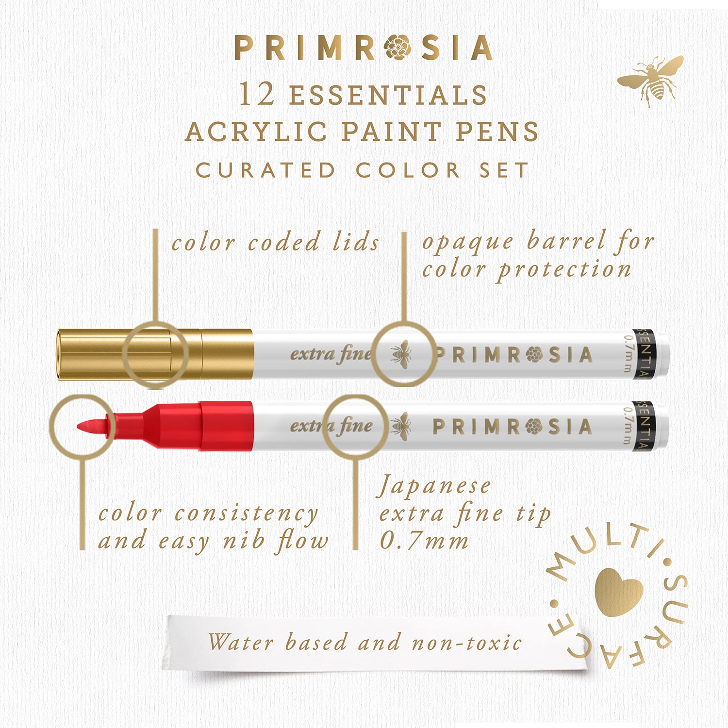 Primrosia Essentials 12 Extra Fine and 12 Medium Acrylic Paint Pens for Bullet Journaling, Drawing and Coloring Primrosia