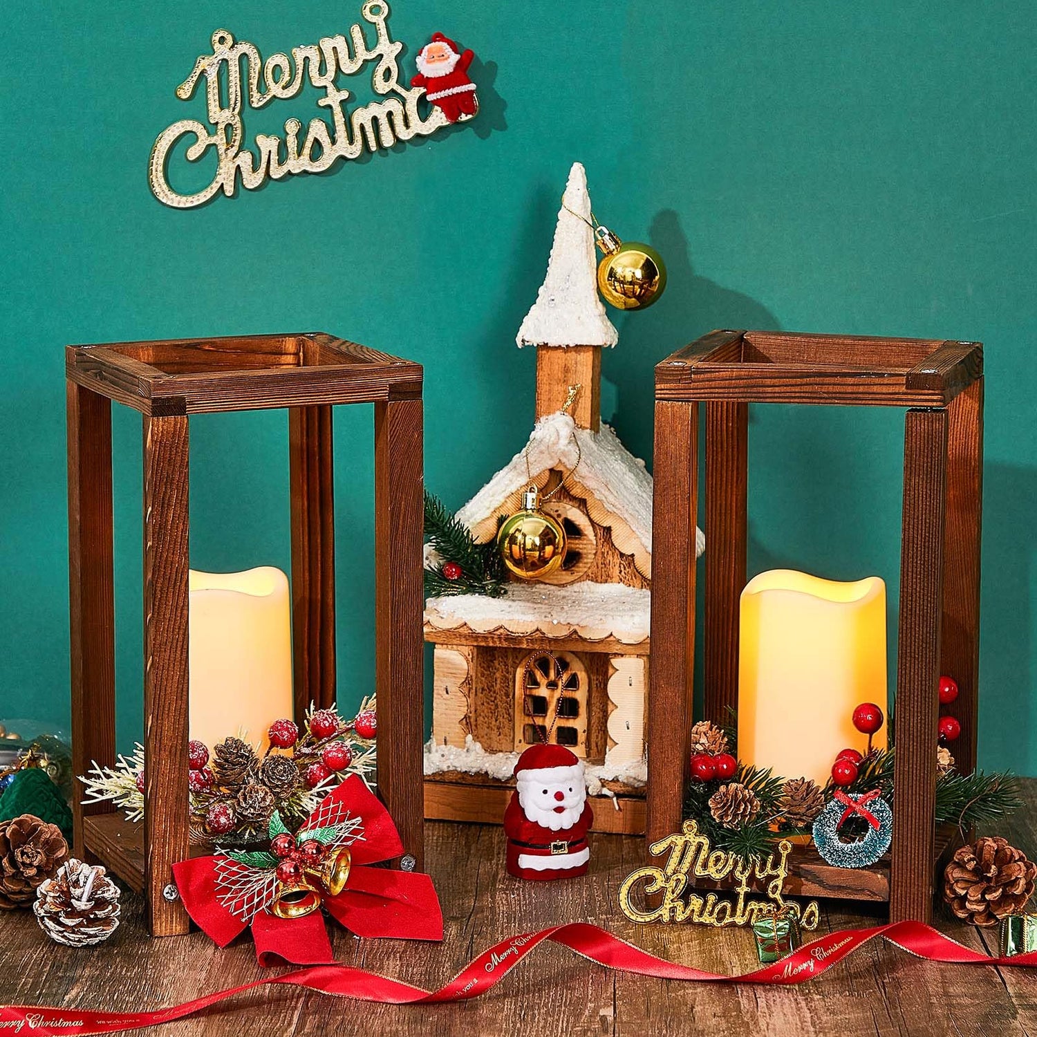 Huquary 16 Pcs Wooden Candle Lantern Set Includes 8 Rustic Wedding Centerpieces for Table Farmhouse Wooden Candle Holder and 8 Flameless Decorative Huquary