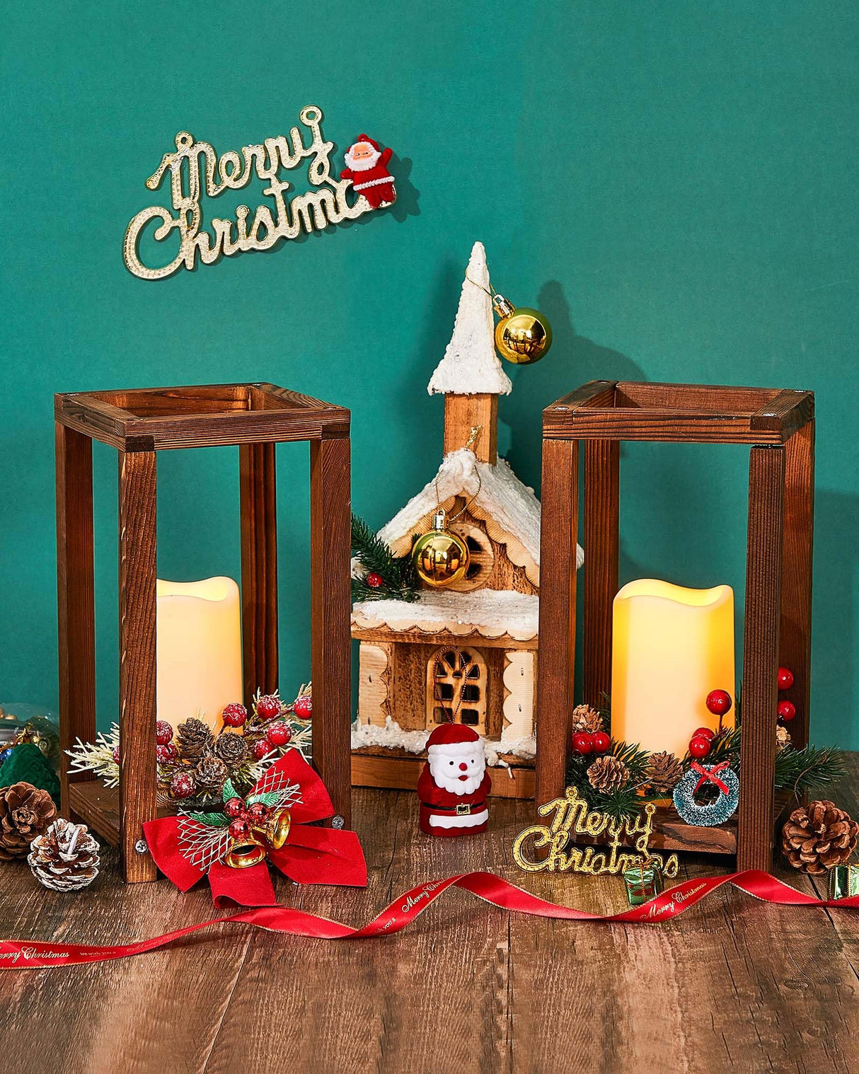 Huquary 16 Pcs Wooden Candle Lantern Set Includes 8 Rustic Wedding Centerpieces for Table Farmhouse Wooden Candle Holder and 8 Flameless Decorative Huquary