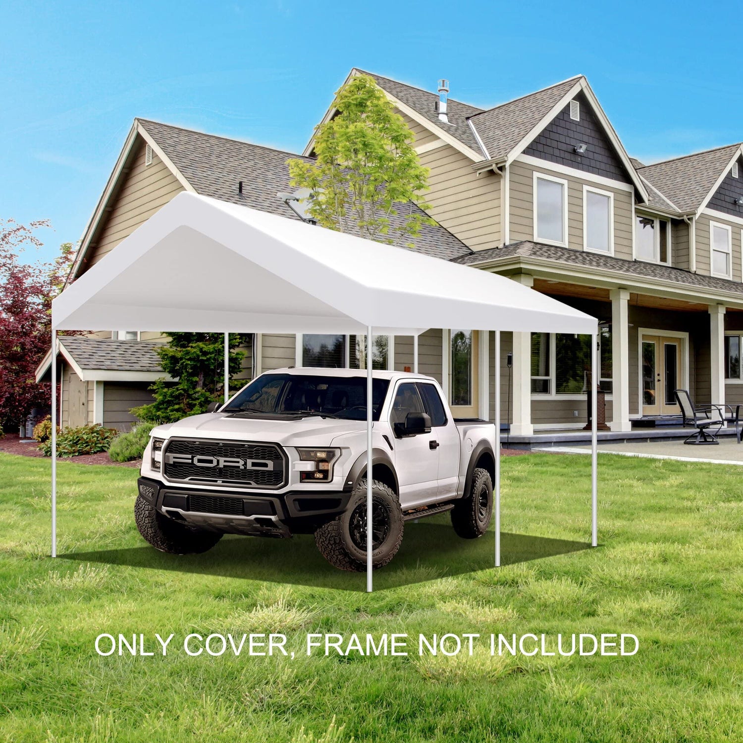 TGEHAP 12'x20' Carport Replacement Canopy Cover for Tent Car Garage Shelter Top Tarp Cover with Ball Bungees (Only Only Top Cover, Frame is not TGEHAP