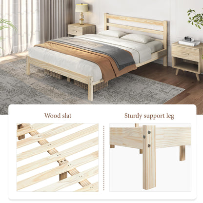 Yaheetech Queen Bed Frame Solid Pine Wood Platform Bed with Paneled Headboard, Wicklow Style/Wooden Slats Support/Noise-Free/7.5 inch Space