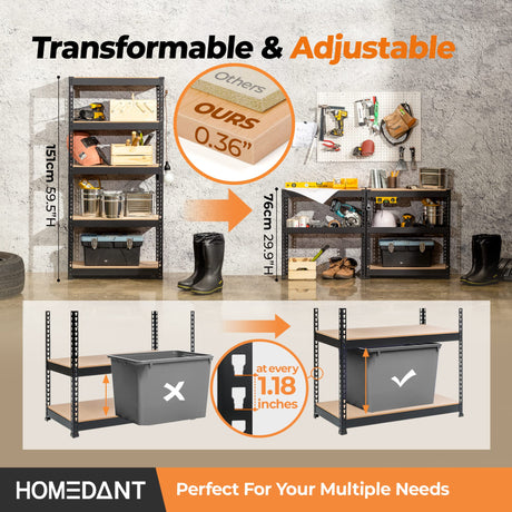 HOMEDANT 28"W x 12.3"D x 59.5"H 5-tier Metal Shelving Unit Adjustable Garage Storage Utility Rack Heavy Duty Shelves Organization Multipurpose Shelf HOMEDANT