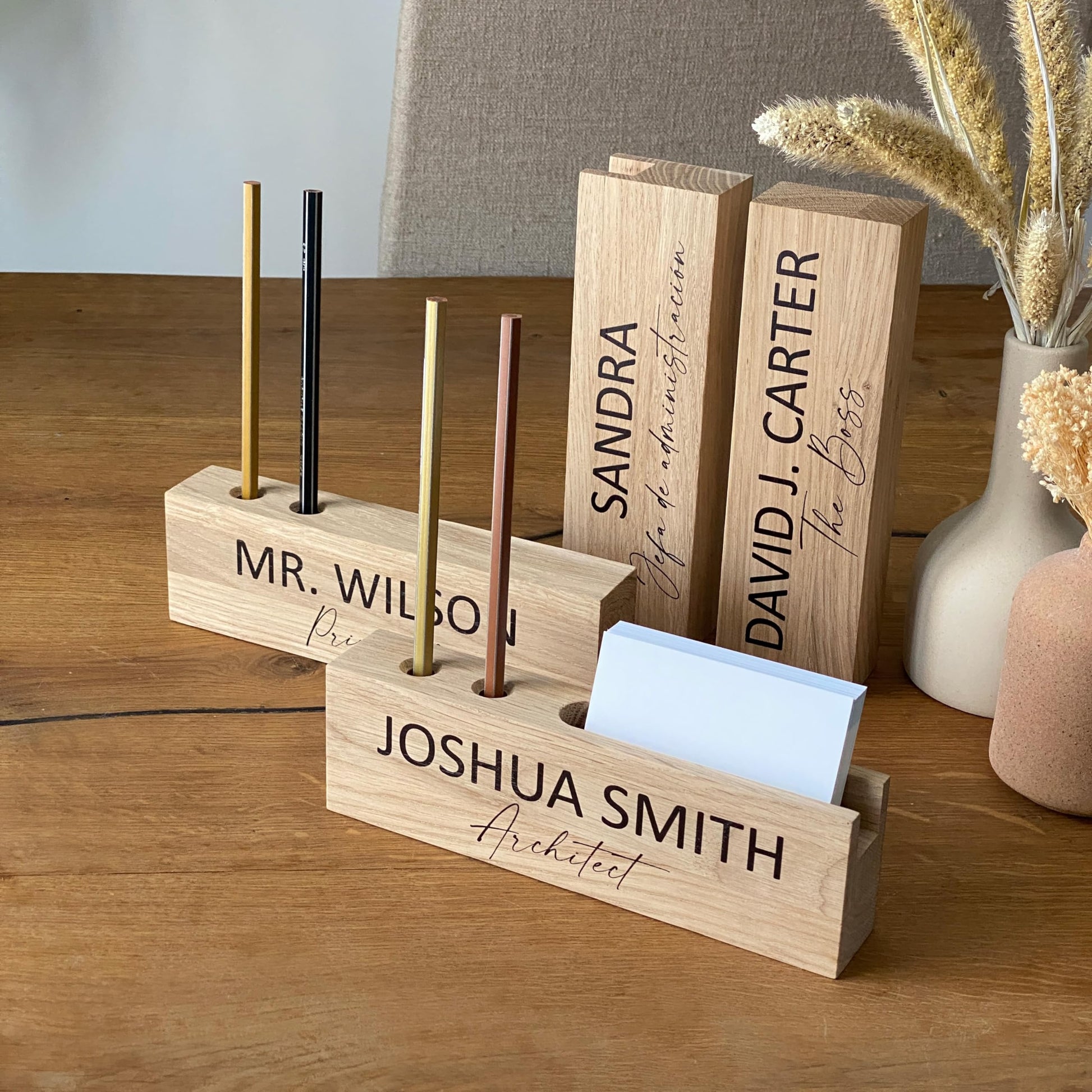 Desk name plate, Personalized business card holder, Wood desk organizer, Name plate for desk, Wooden name plaque, Office desk sign, Work desk decor, - WoodArtSupply