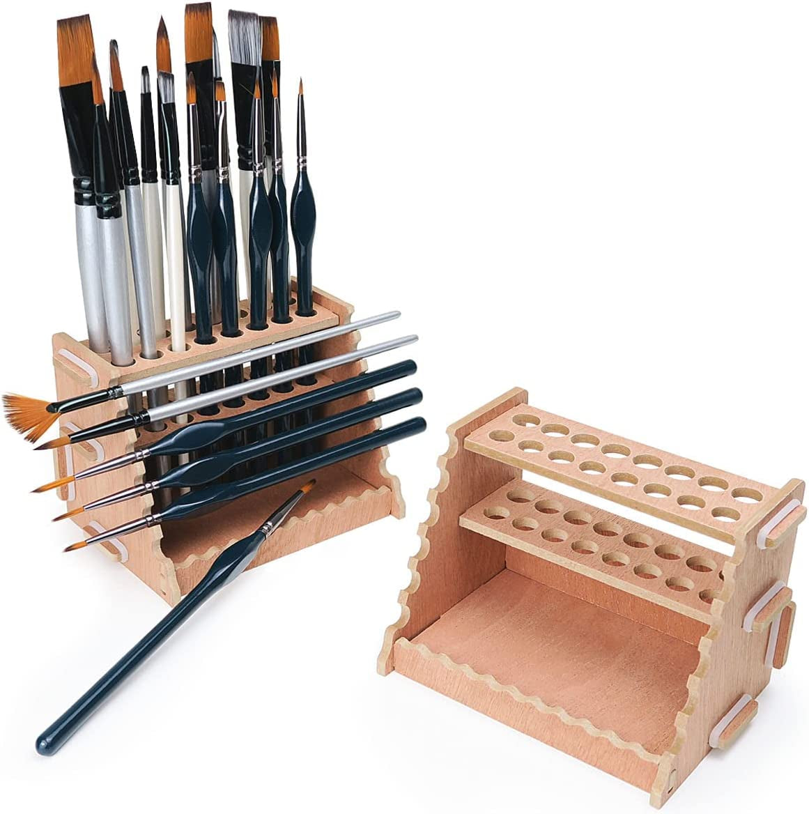 Wooden Paint Brush Holder for 44 Brushes - Desk Stand Paintbrush Organizer, Holding Rack for Pens, Paint Brushes, Colored Pencils, Markers
