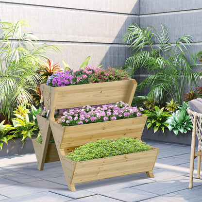 Outsunny 3-Tiers Vertical Raised Garden Bed, Wooden Planter Stand with 5 Elevated Planter Boxes and 4 Hooks, for Herbs, Flowers, or Vegetables in