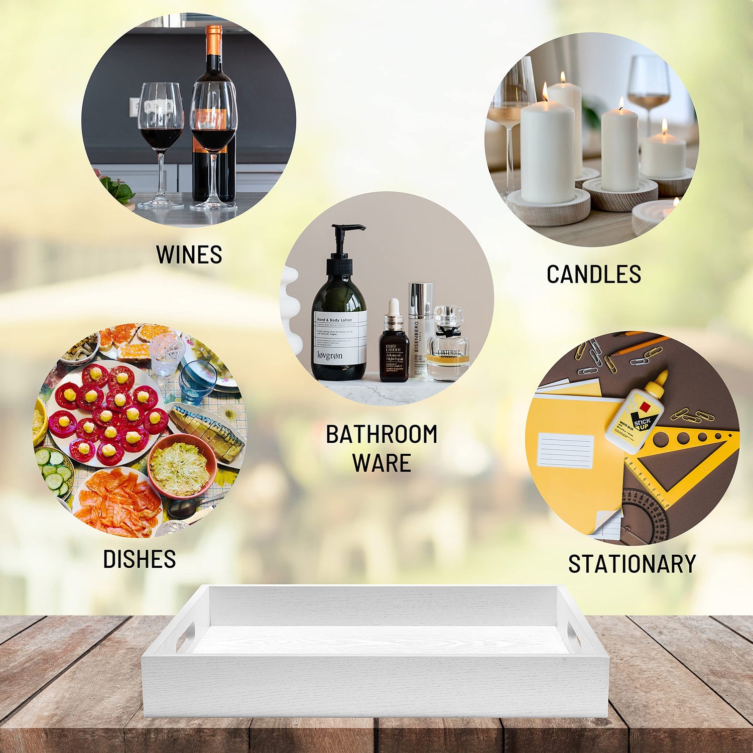 ATZYmolin Wood Serving Tray with Handles, Home Decorative Wooden Rectangle Ottoman Decor Platter Vanity Tray for Breakfast Dinner Drinks Kitchen ATZYmolin