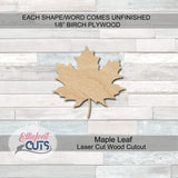 Maple Leaf Wood Cutouts for crafts, Laser Cut Wood Shapes 5mm thick Baltic Birch Wood, Multiple Sizes Available Elliefont Styles
