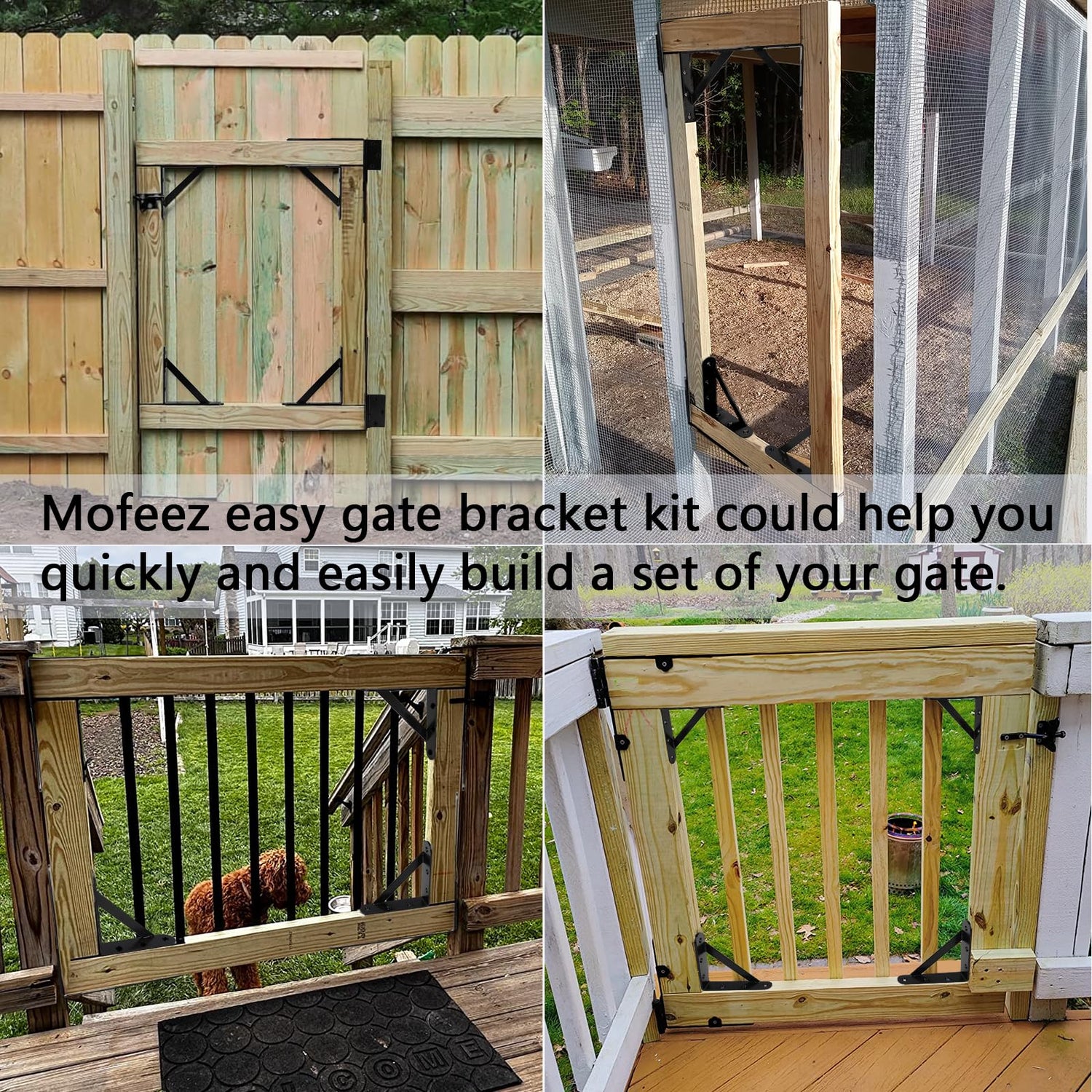 Mofeez Fence Gate Kit Iron Gate Hardware with Gate Latch for Wooden Fences, Shed Doors, Heavy Duty Anti Sag Gate Corner Brace Bracket MOFEEZ