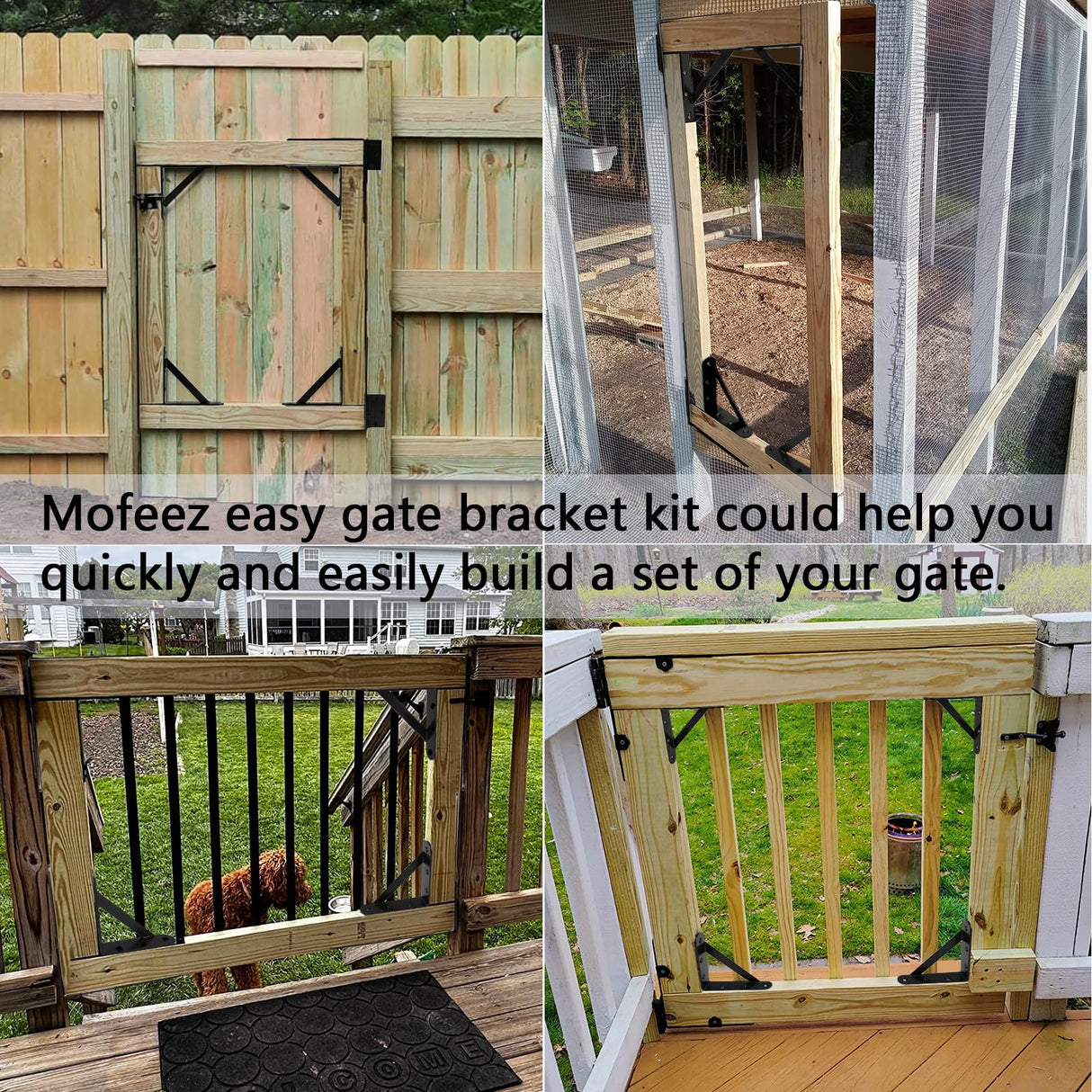 Mofeez Fence Gate Kit Iron Gate Hardware with Gate Latch for Wooden Fences, Shed Doors, Heavy Duty Anti Sag Gate Corner Brace Bracket MOFEEZ