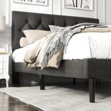 HAOARA Dark Gray Queen Size Platform Bed Frame with Upholstered Button Tufted Headboard HAOARA