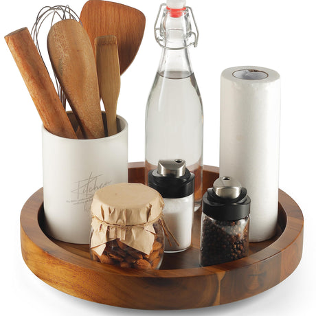 TIDITA 10" Acacia Lazy Susan Turntable for Table - Wooden Charcuterie Boards Cheese Board - Extra Large Lazy Susan Organizer - Kitchen Turntable for Tidita