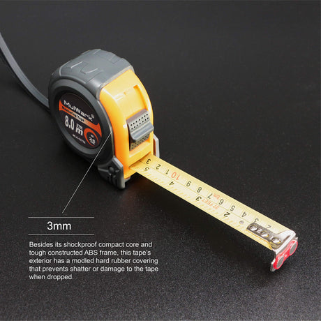 MulWark 26ft Measuring Tape Measure by Imperial Inch Metric Scale with Both-Side Metal Blade,Magnetic Tip Hook and Shock Absorbent Case-for MULWARK