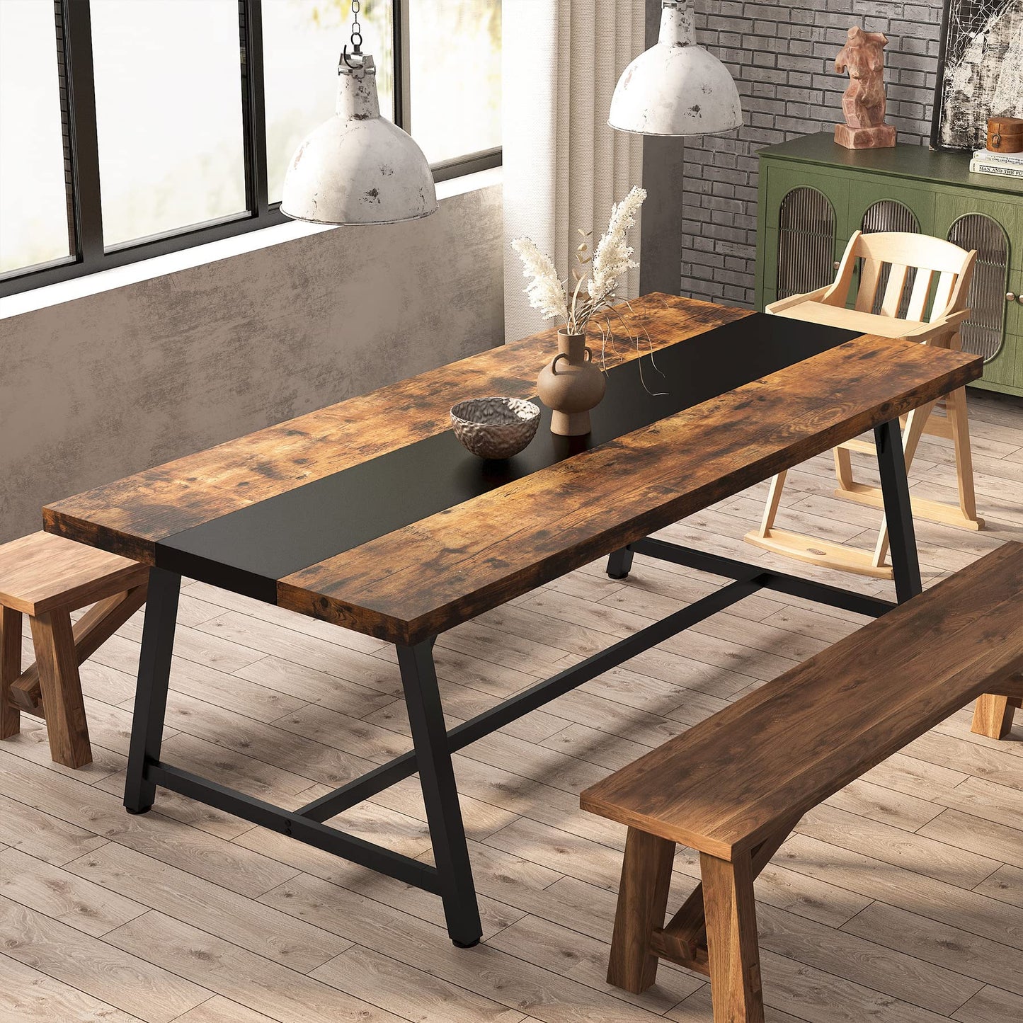 Tribesigns Dining Table for 8 People, 70.87-inch Rectangular Wood Kitchen Table with Strong Metal Frame, Industrial Large Long Dining Room Table for - WoodArtSupply