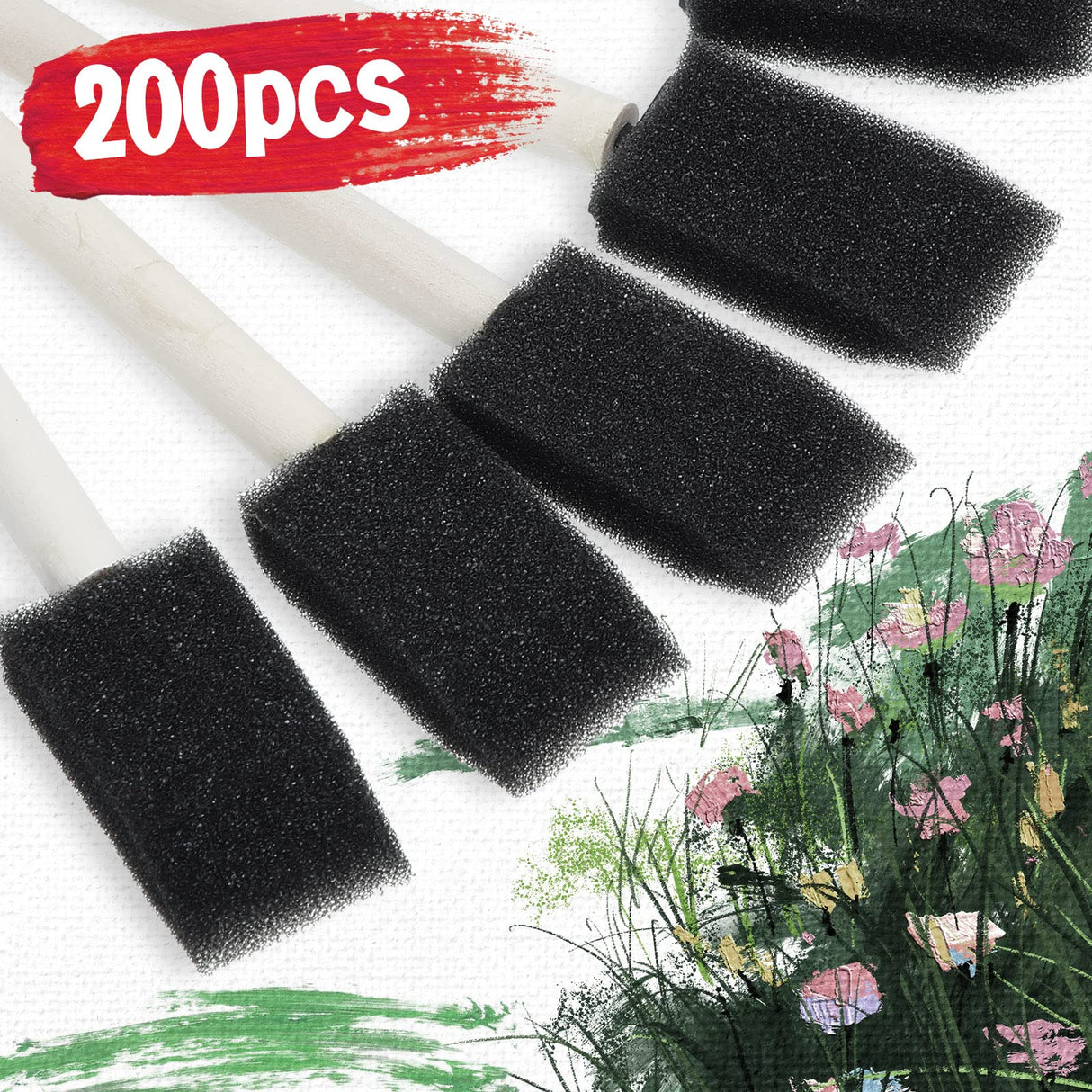 200 Pack Foam Brush Bulk Foam Paint Brushes Sponge Black Foam Brushes for Painting 1 Inch with Handle Wood Grip Foam Art Paintbrushes for Paint Leinuosen